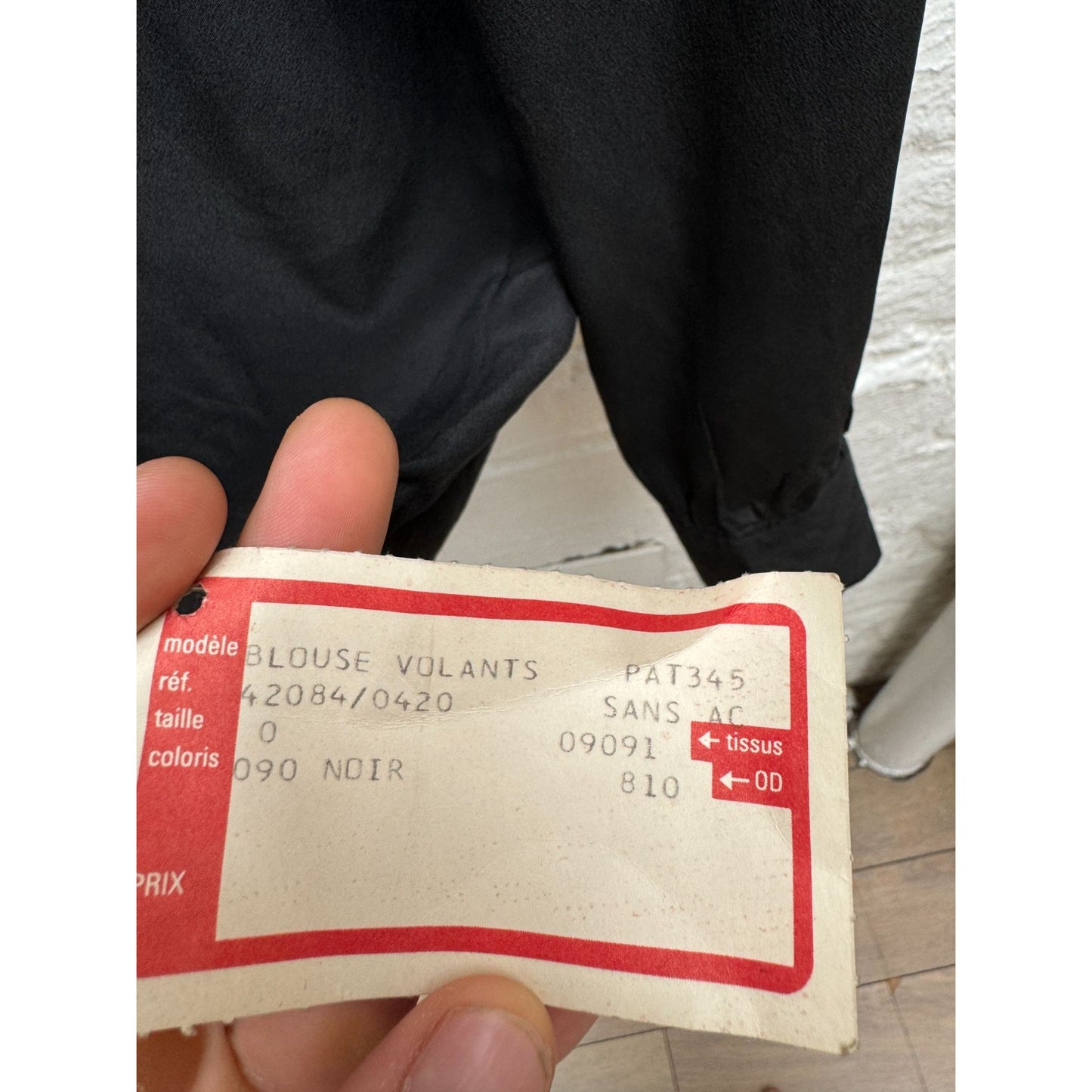 Vintage Black Silk Ruffled Collar Shirt