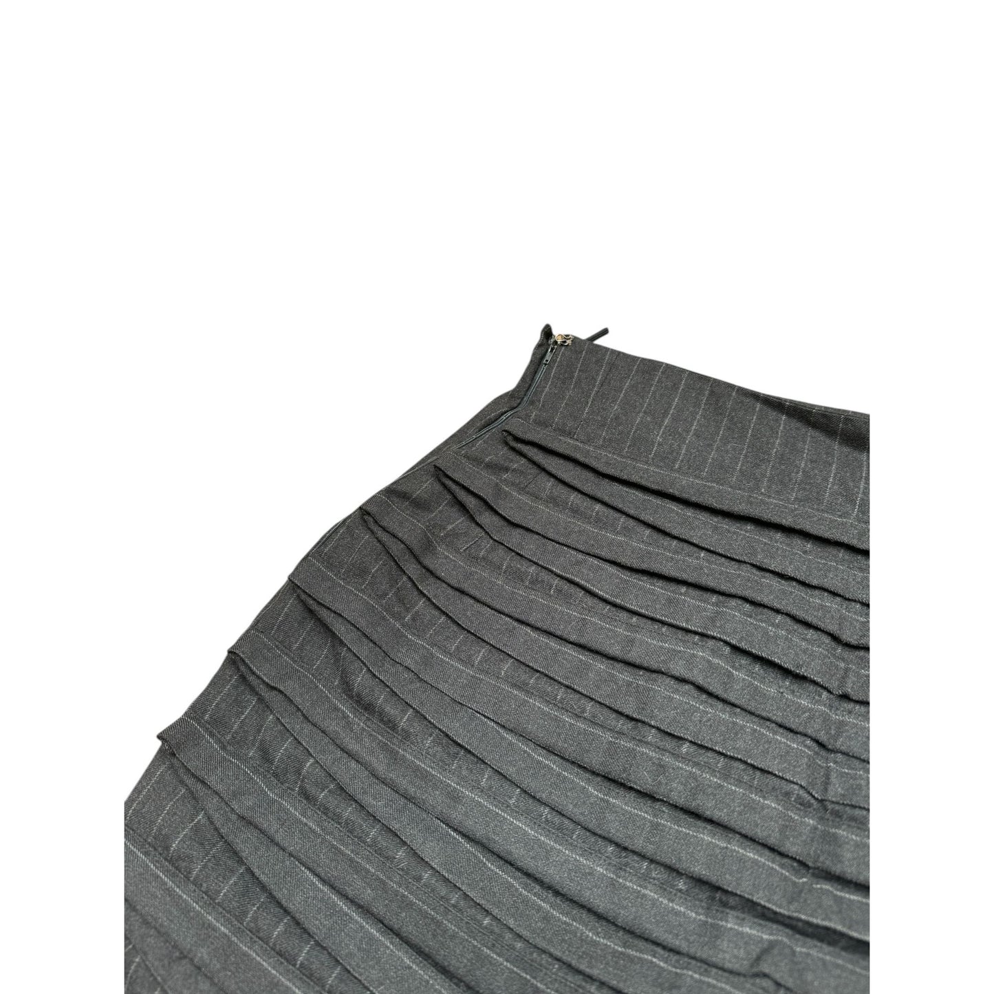 Vintage Grey Wool Striped Mid-Skirt