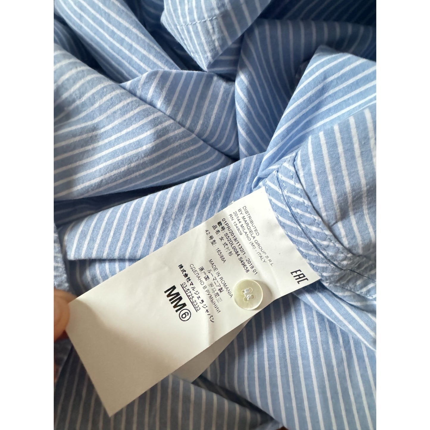 SS 2019 White & Blue Striped Circular Shirt