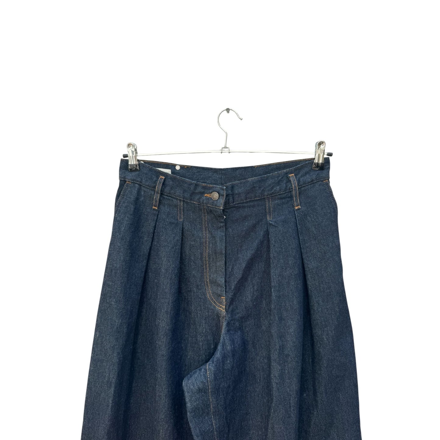 Raw Denim Wide Pleated Jeans