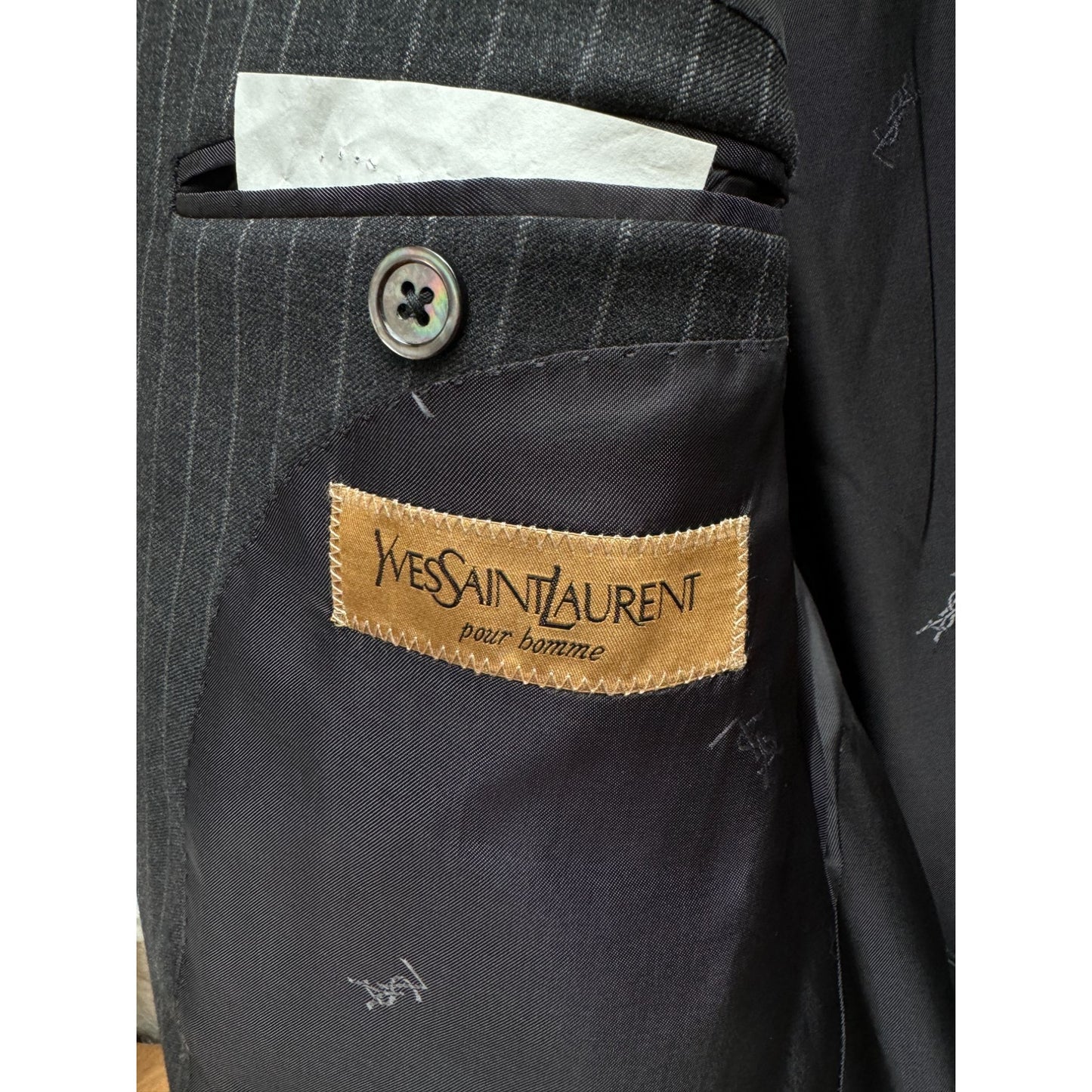 Yves Saint Laurent x Loro Piana
Dark Grey Pinstripe Wool Suit Size EU 52 / US 42R