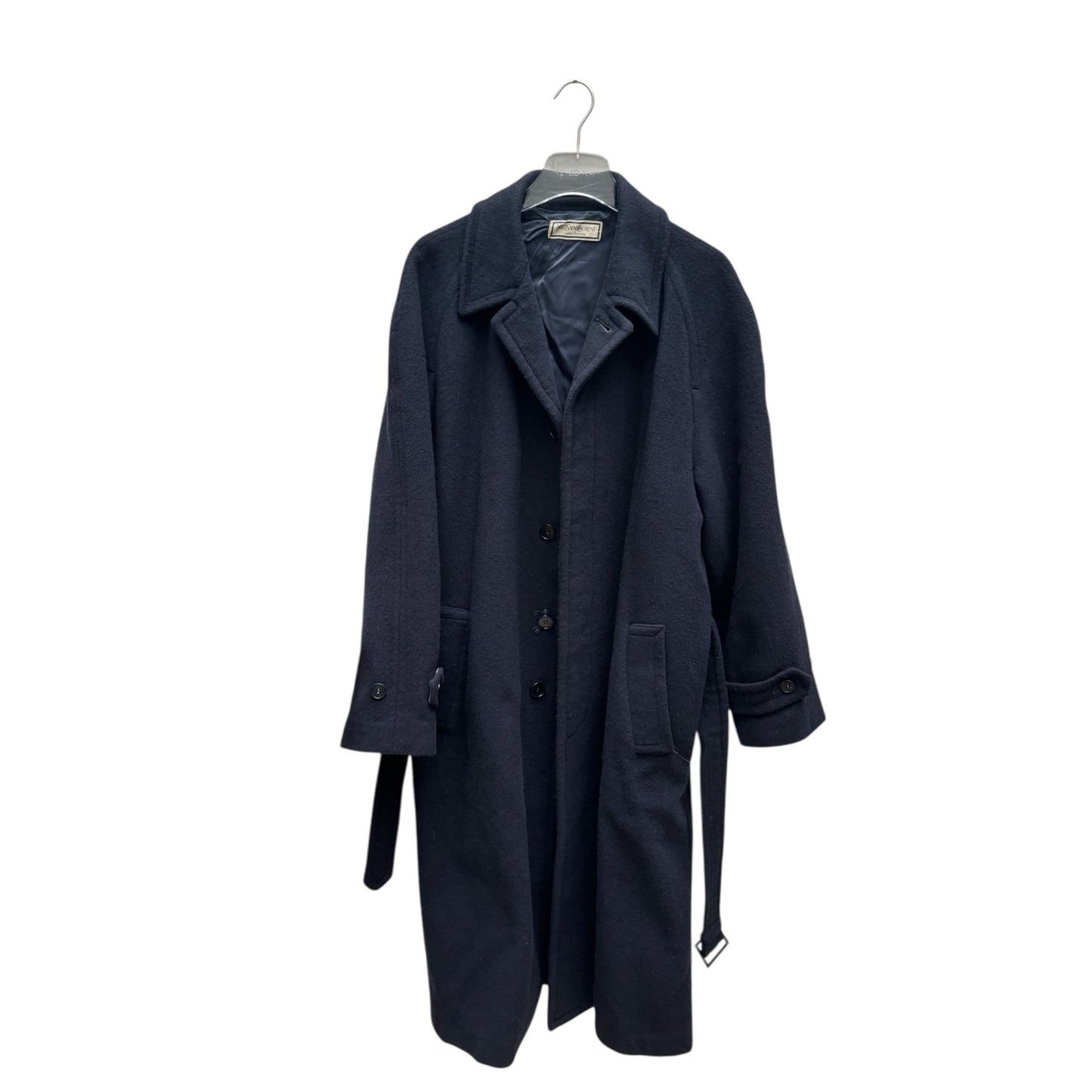 Heavy Navy Wool Belted Overcoat