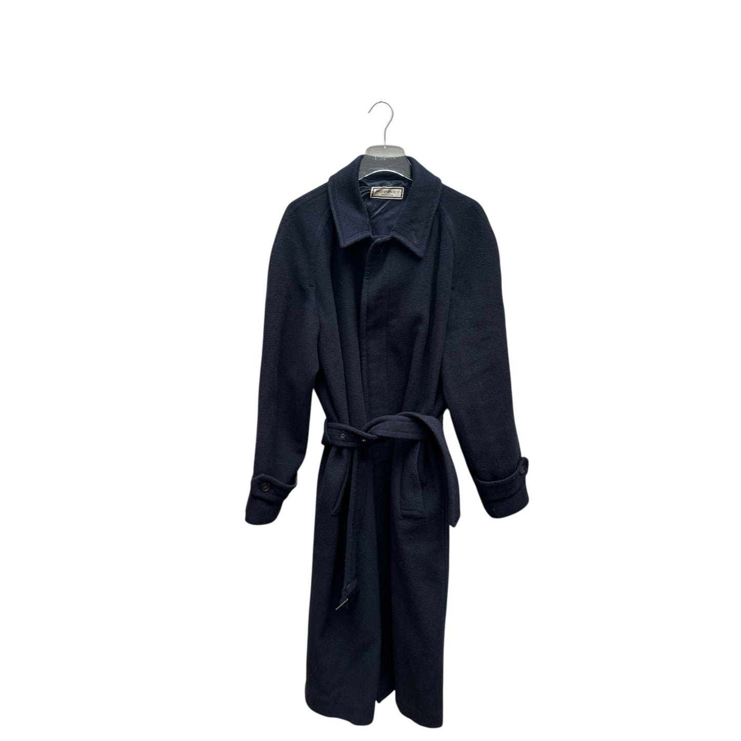 Heavy Navy Wool Belted Overcoat