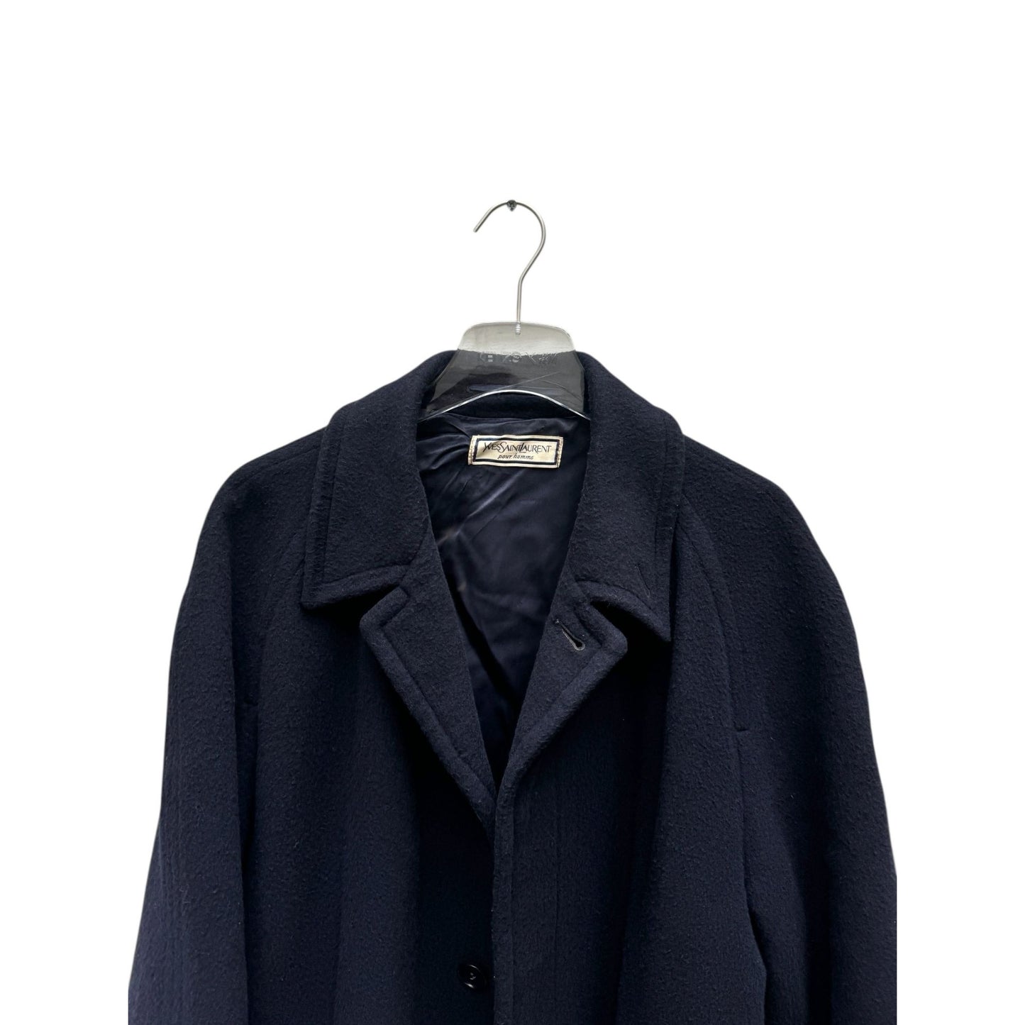 Heavy Navy Wool Belted Overcoat