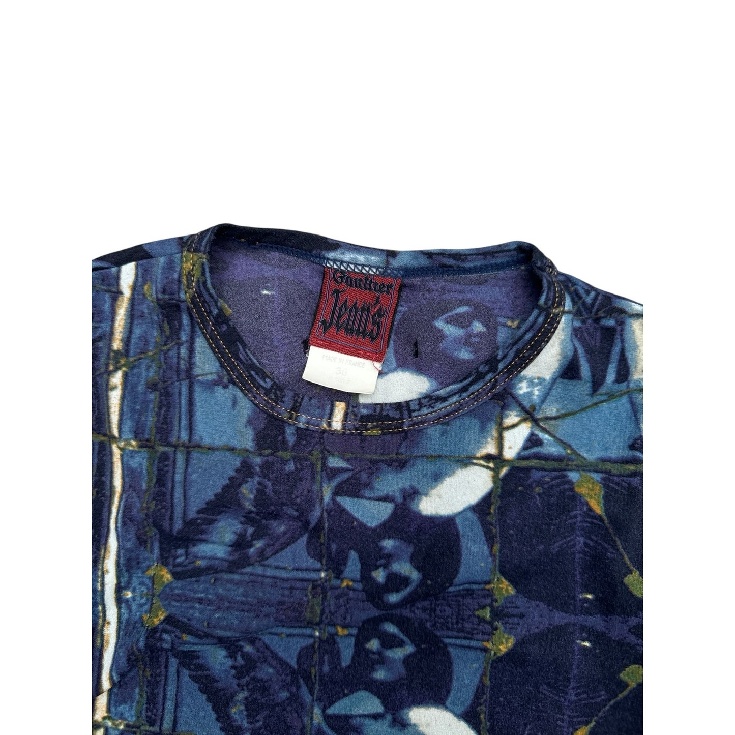 1990s Blue Printed Mesh Top