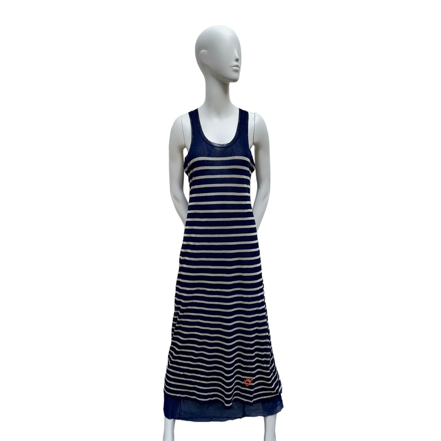 Navy Striped Maxi Mesh Dress
