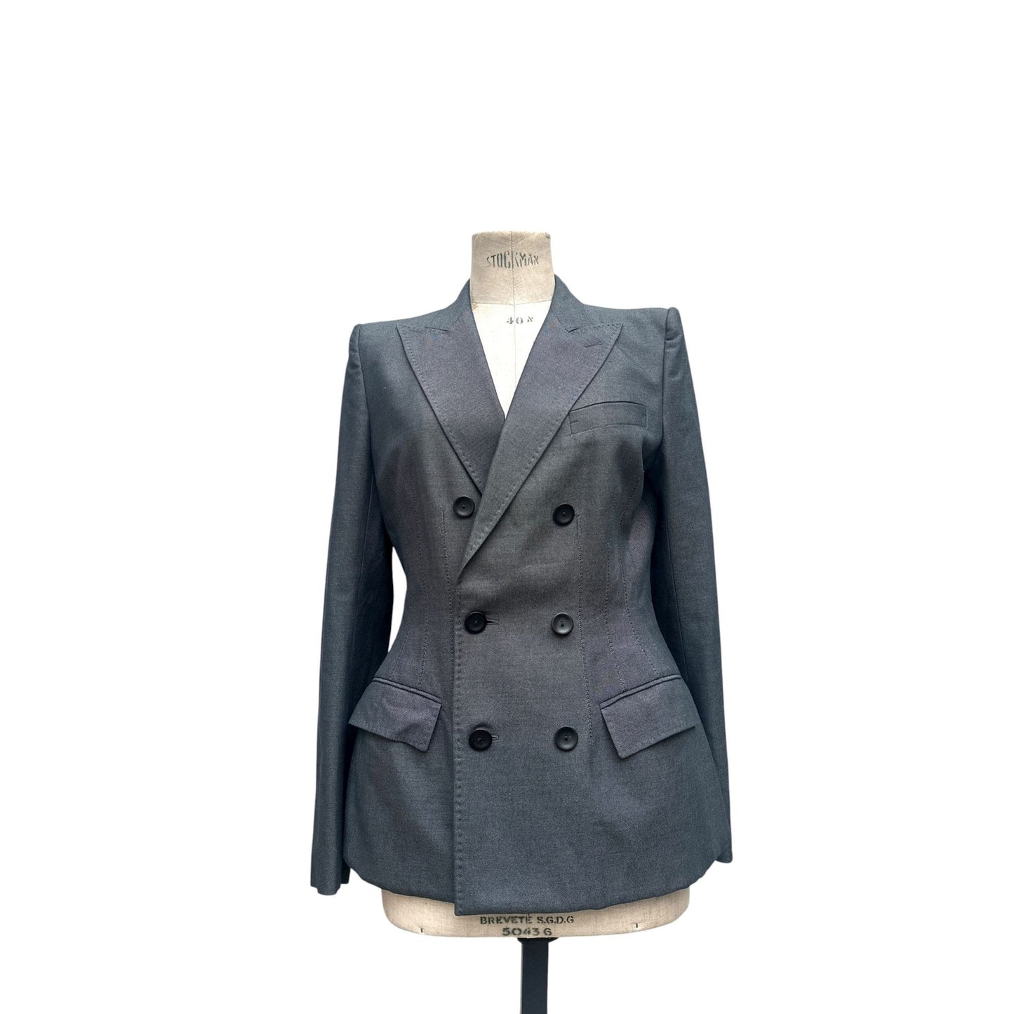 Grey Wool Double Breasted Blazer Jacket