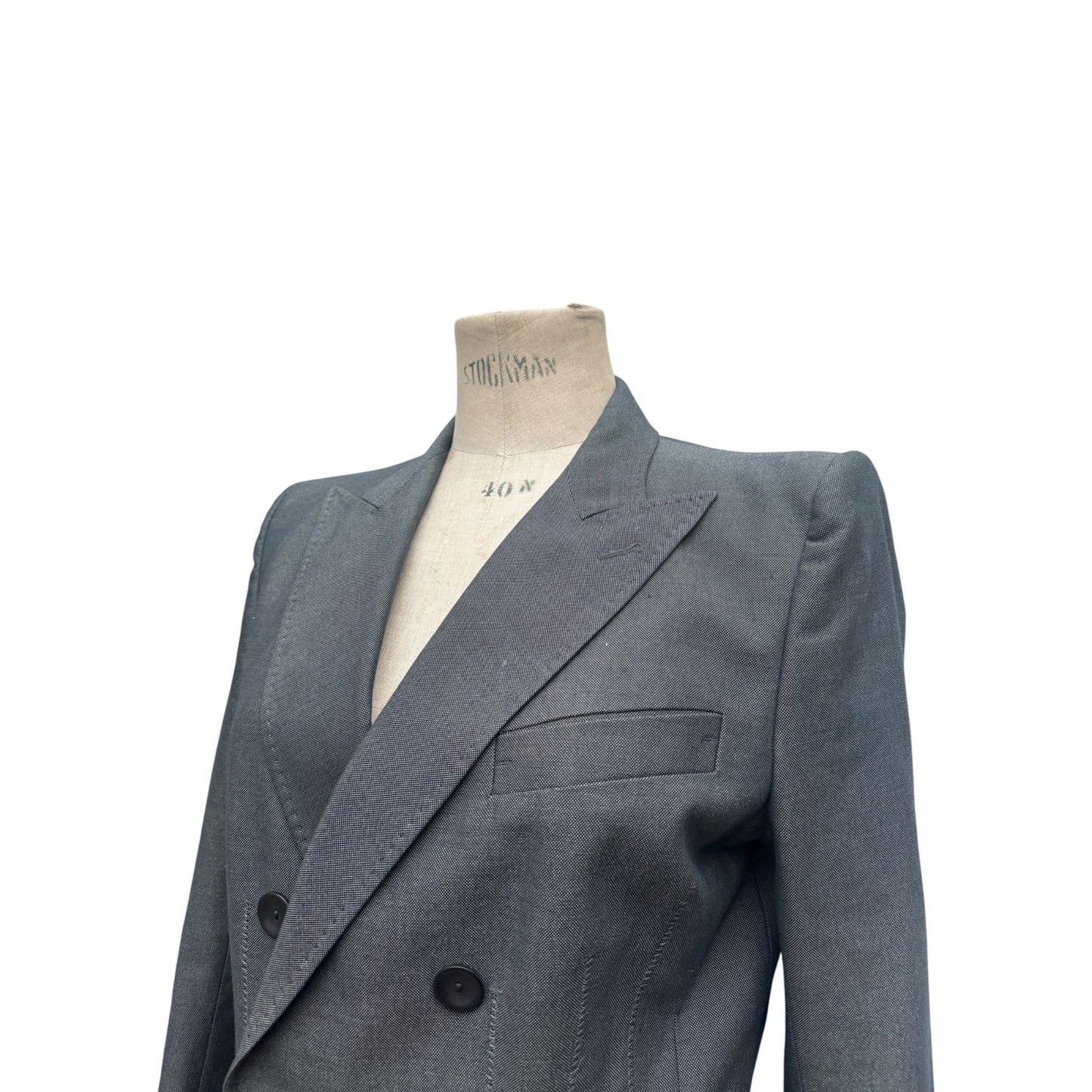 Grey Wool Double Breasted Blazer Jacket
