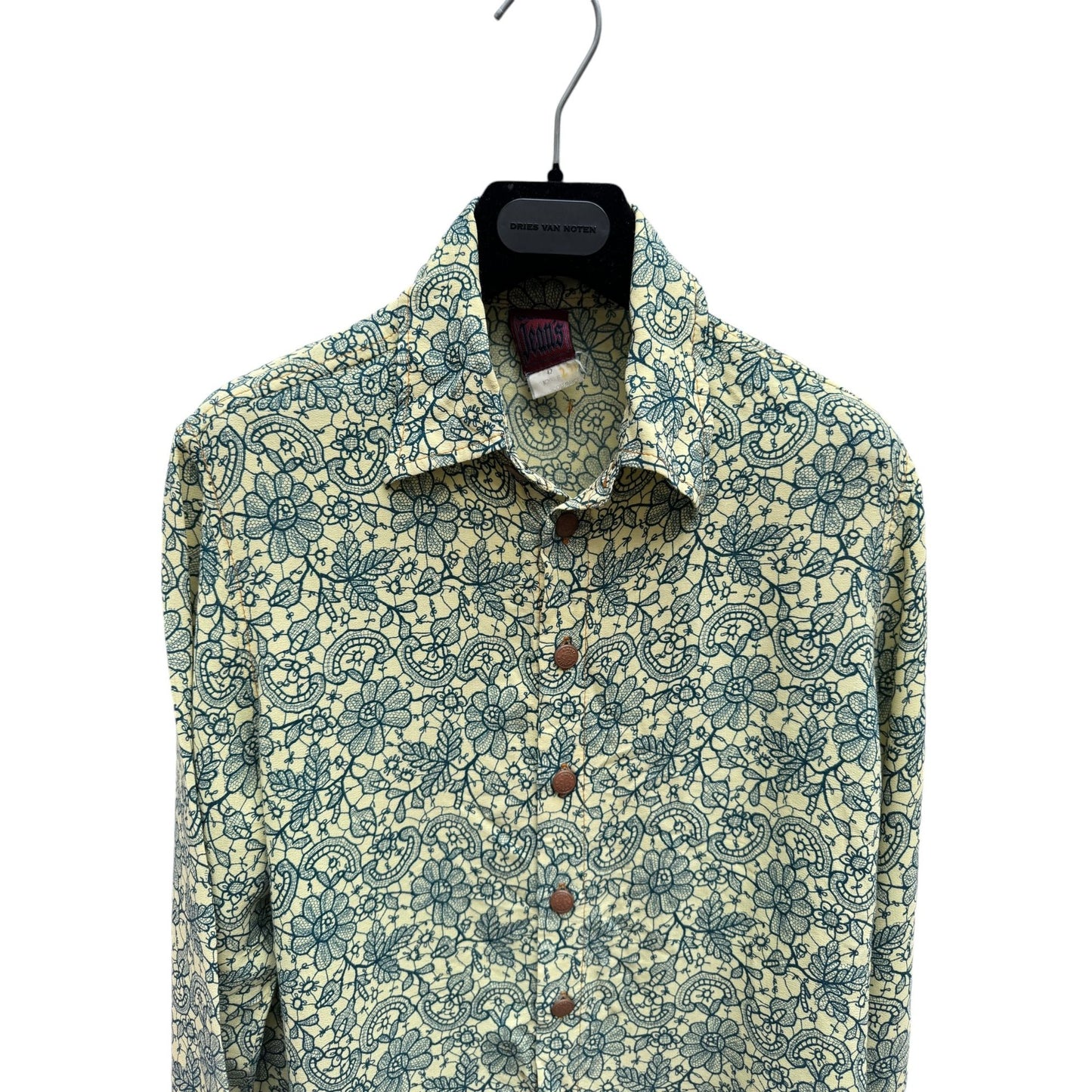 Vintage Yellow Navy Viscose Floral Shirt