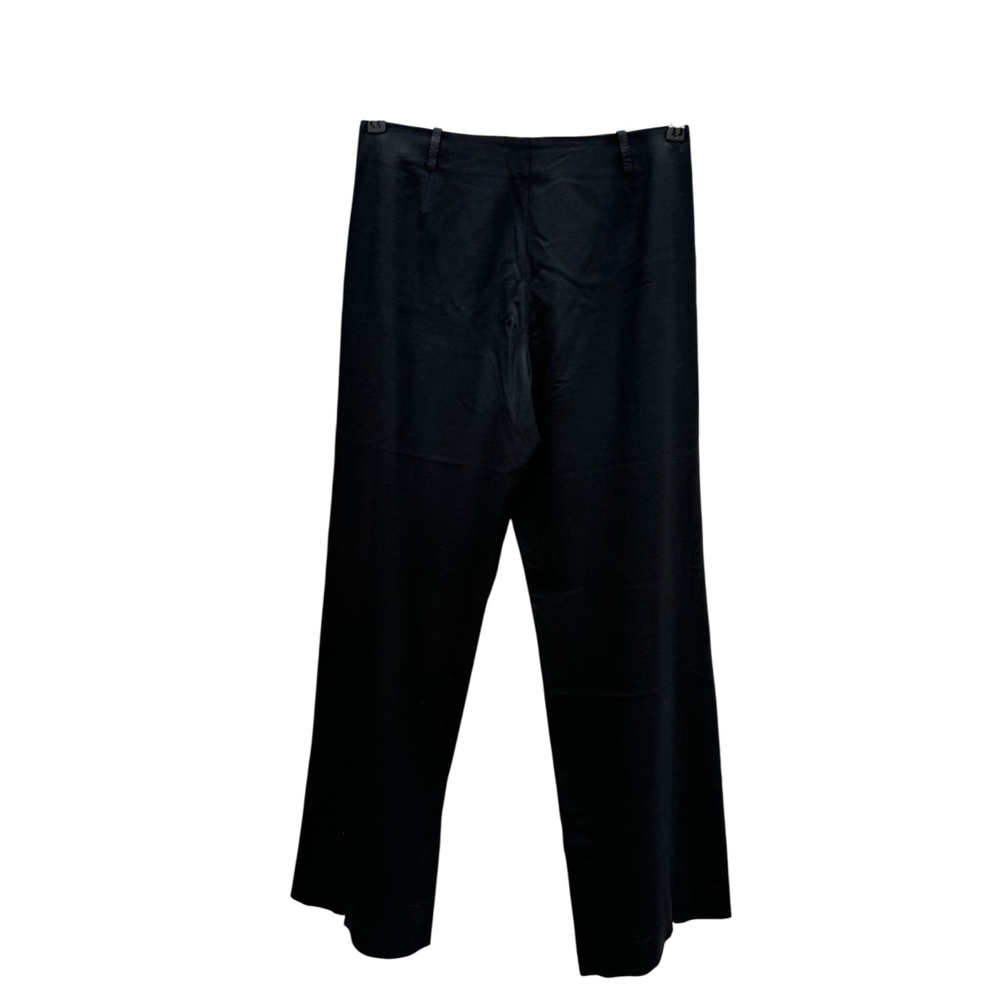 Black Wool Wide Pants with Silver Ring Detail