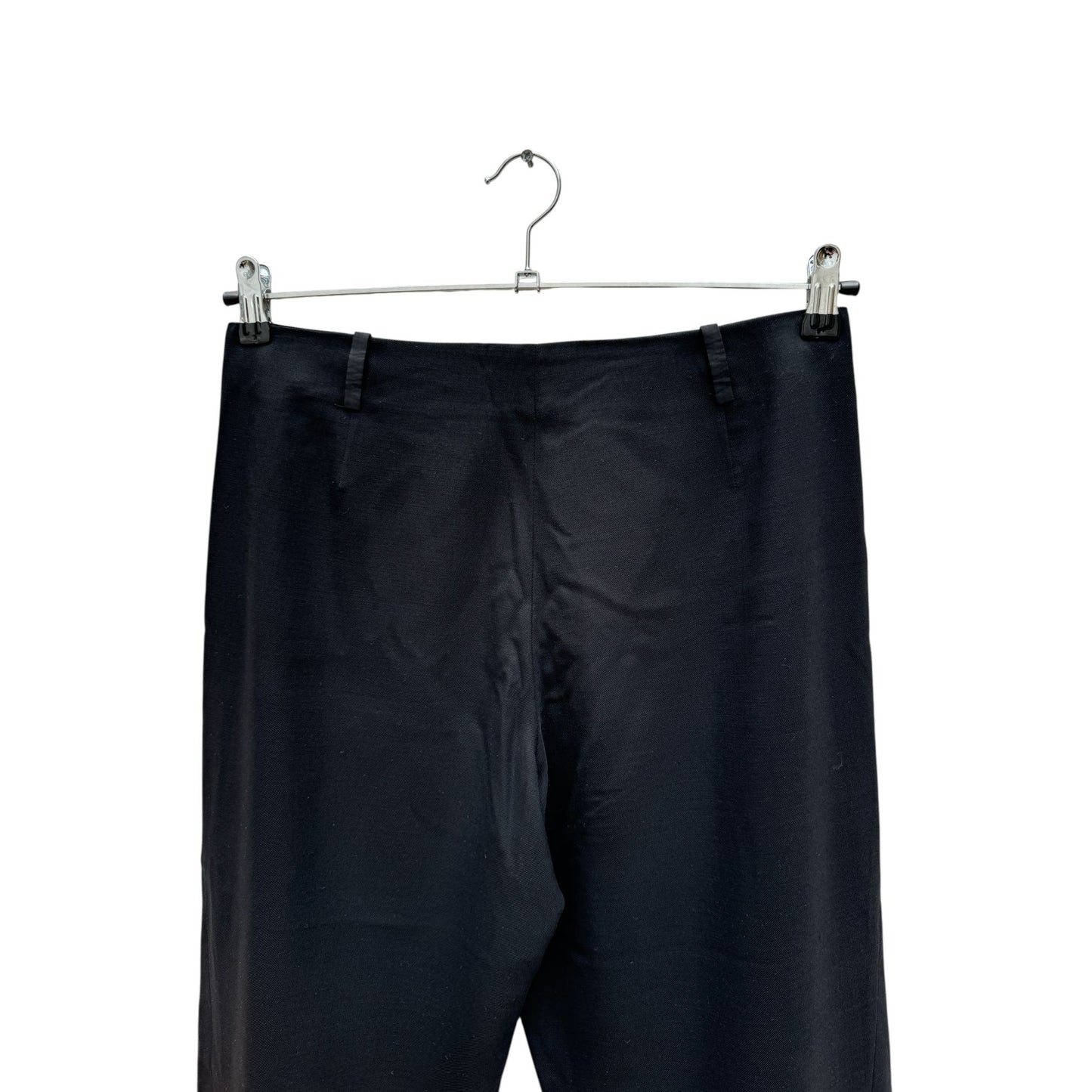 Black Wool Wide Pants with Silver Ring Detail