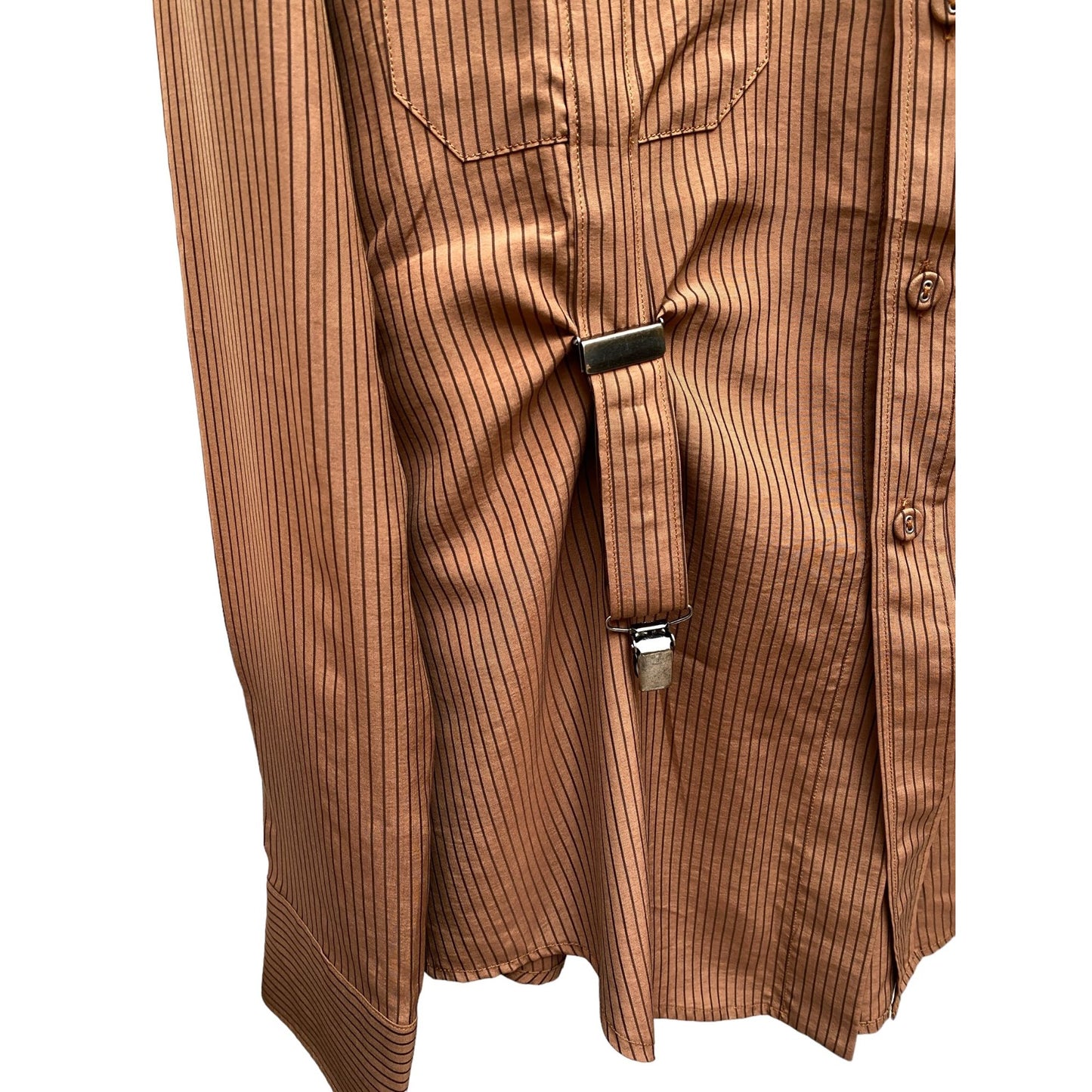 Vintage Brown Built-in Striped Suspenders Shirt