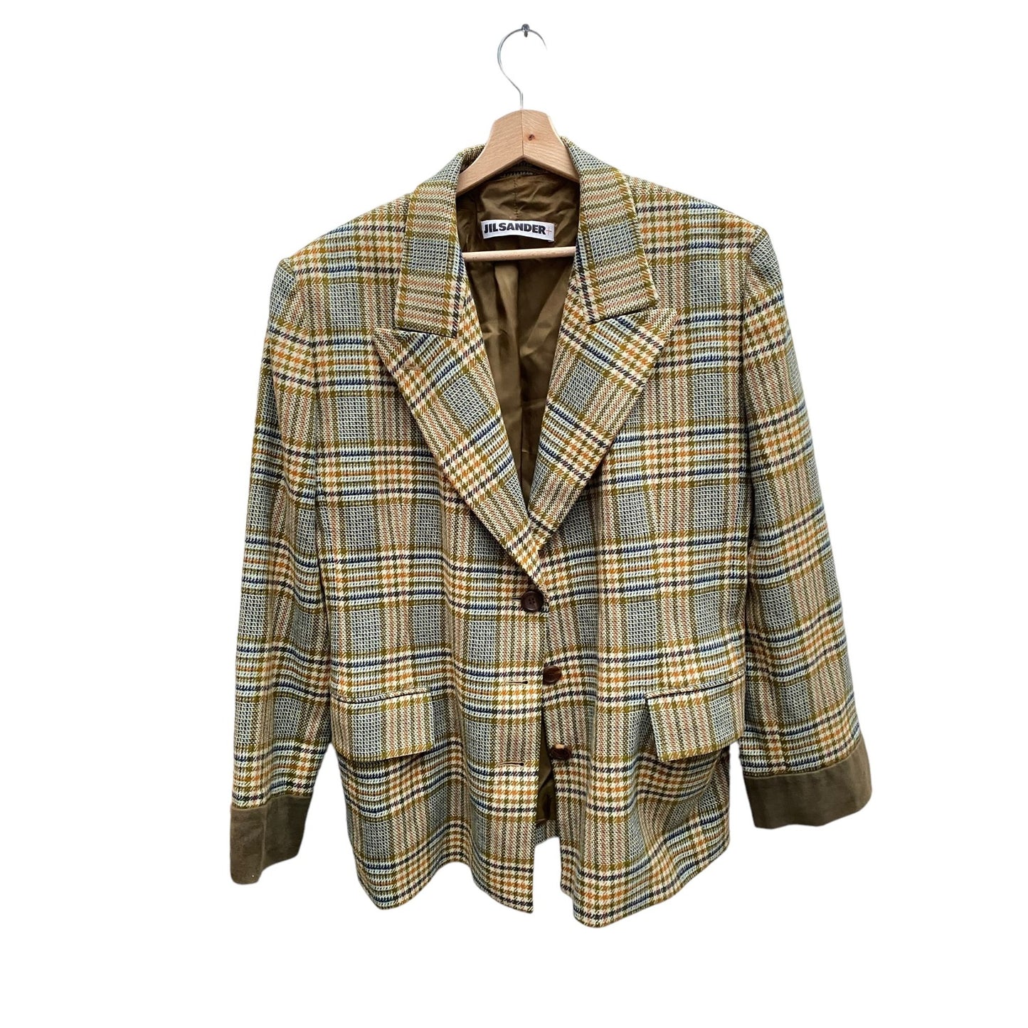 Brown Beige Checkered Plaid Blazer Jacket Wool Cashmere Unisex