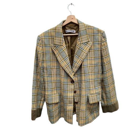 Brown Beige Checkered Plaid Blazer Jacket  Wool Cashmere Unisex