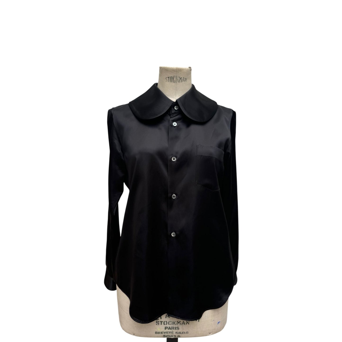 Black Satin Shirt with Oversized Peter Pan Collar