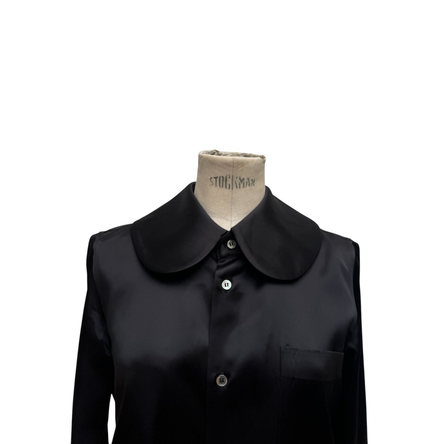 Black Satin Shirt with Oversized Peter Pan Collar