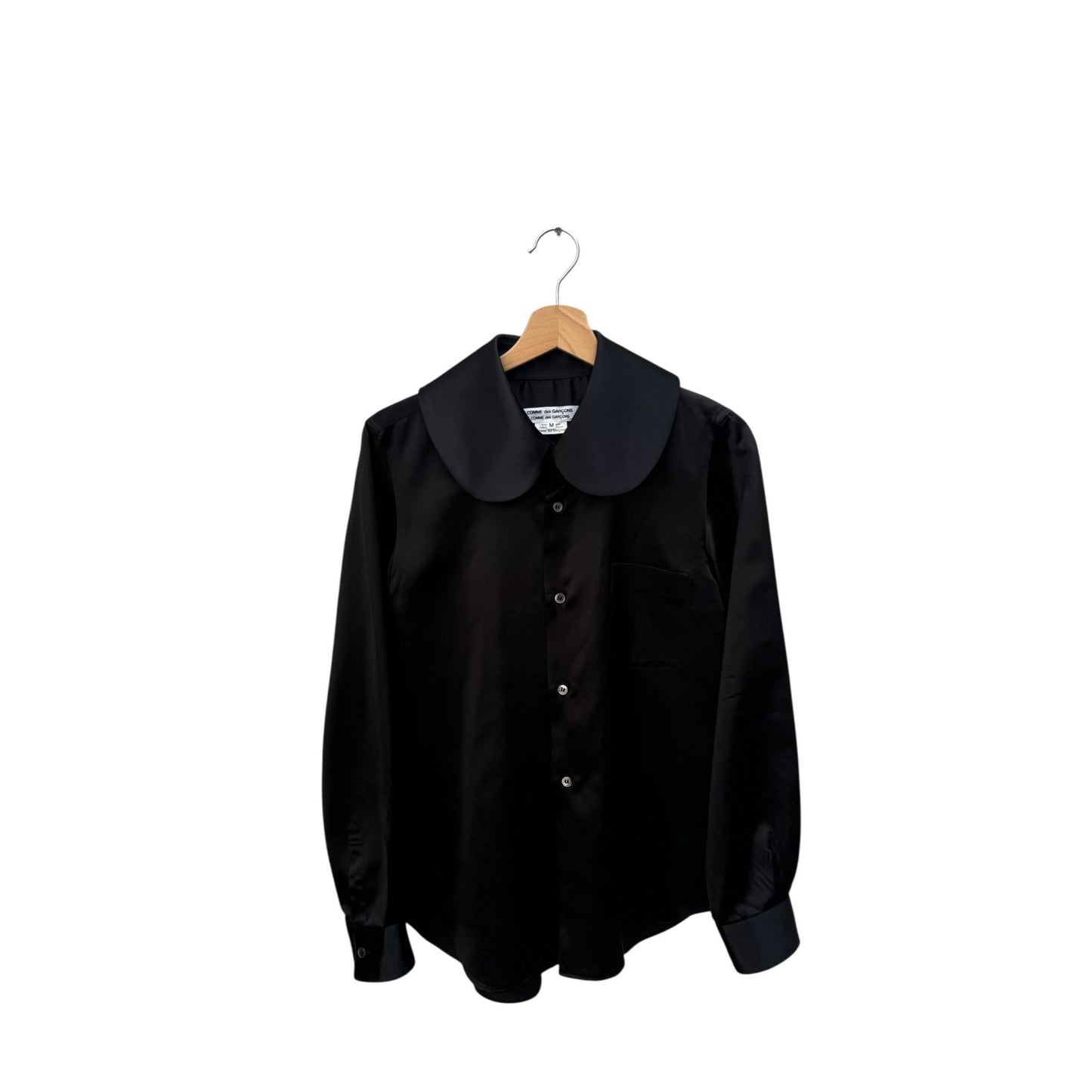 Black Satin Shirt with Oversized Peter Pan Collar