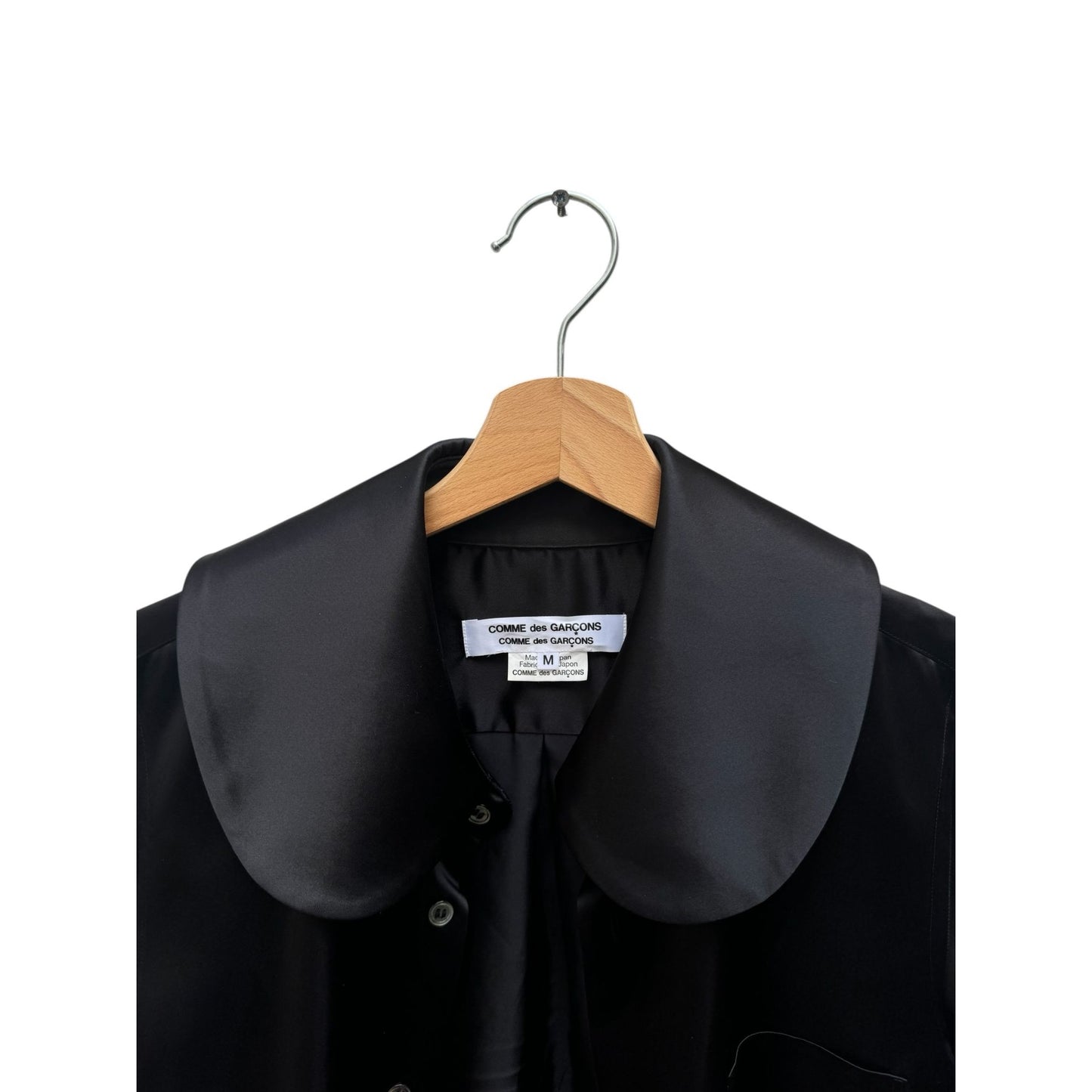 Black Satin Shirt with Oversized Peter Pan Collar