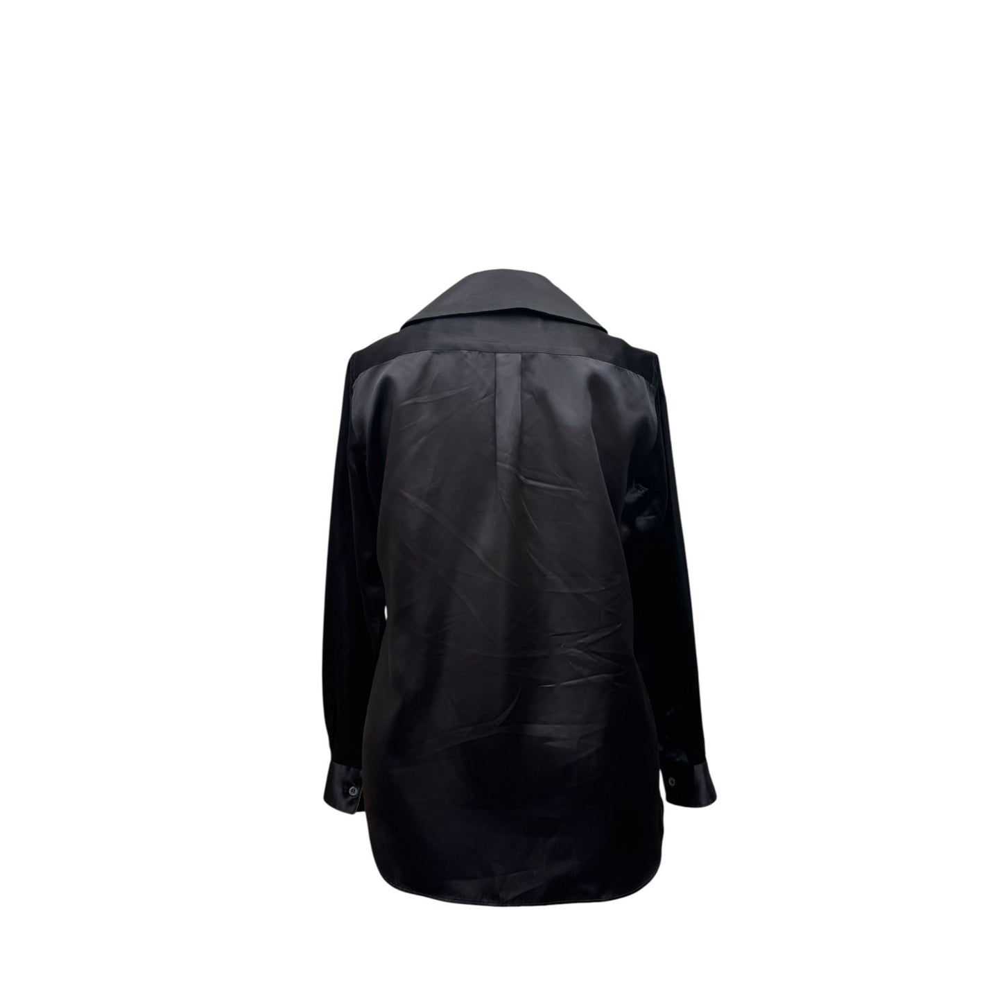 Black Satin Shirt with Oversized Peter Pan Collar