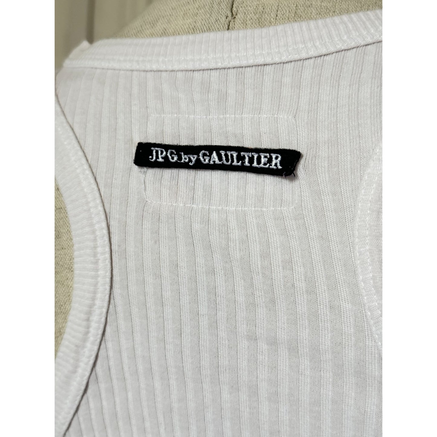 Vintage White Ribbed Cotton Cropped Tank Top