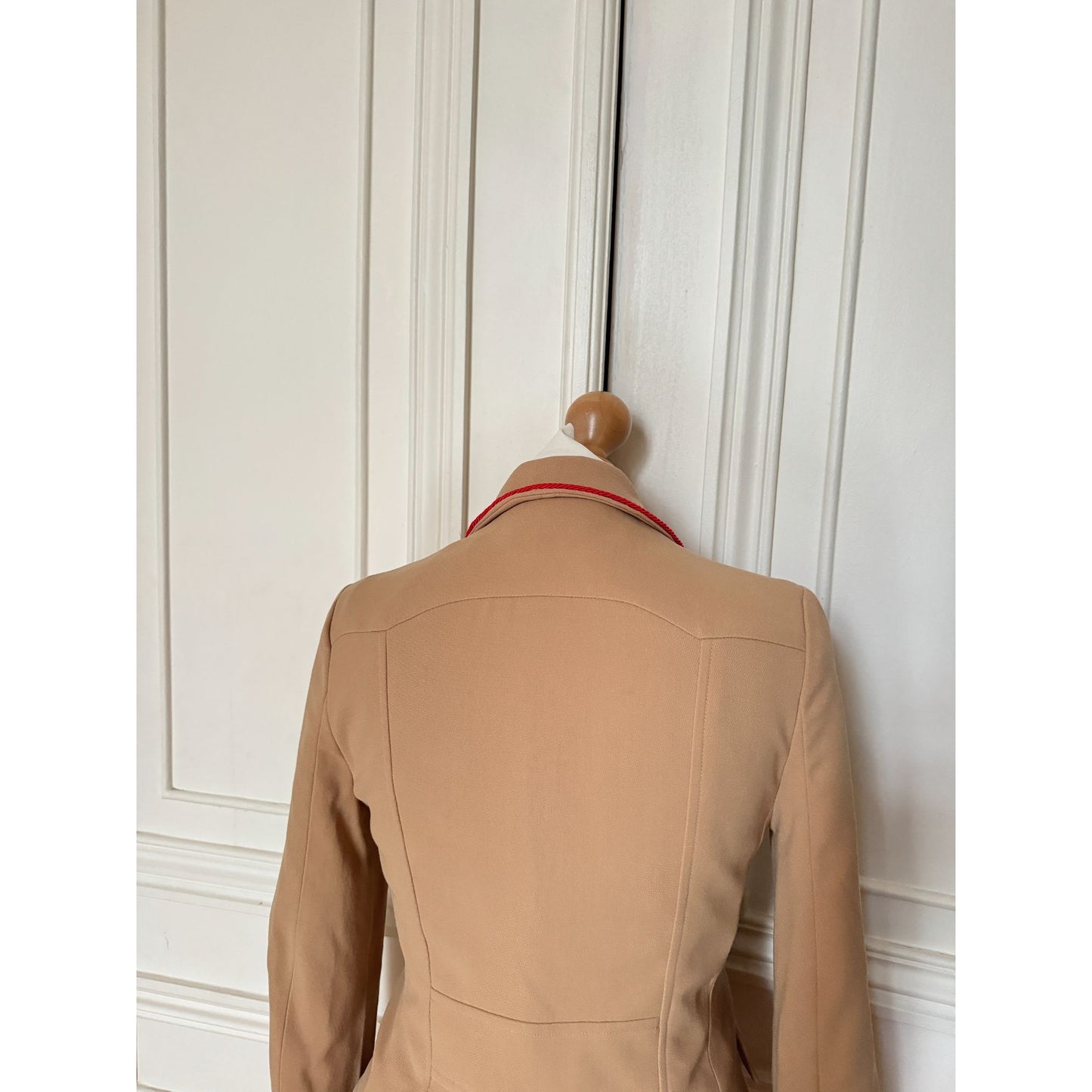 Vintage Beige Wool Blazer with Red Liseret Detailing