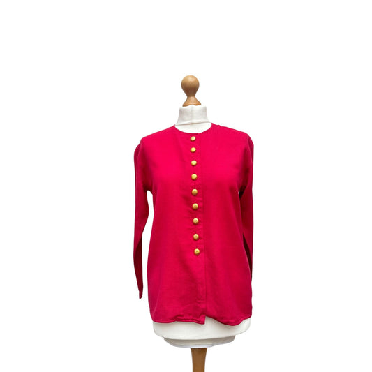 Vintage Pink Wool Cardigan with Gold Buttons