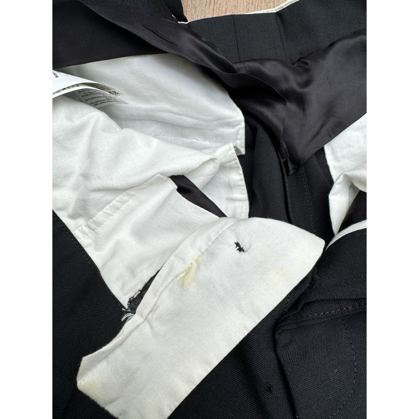 Black Mohair-Wool Straight-Leg Trousers with Reverse Waist Detail