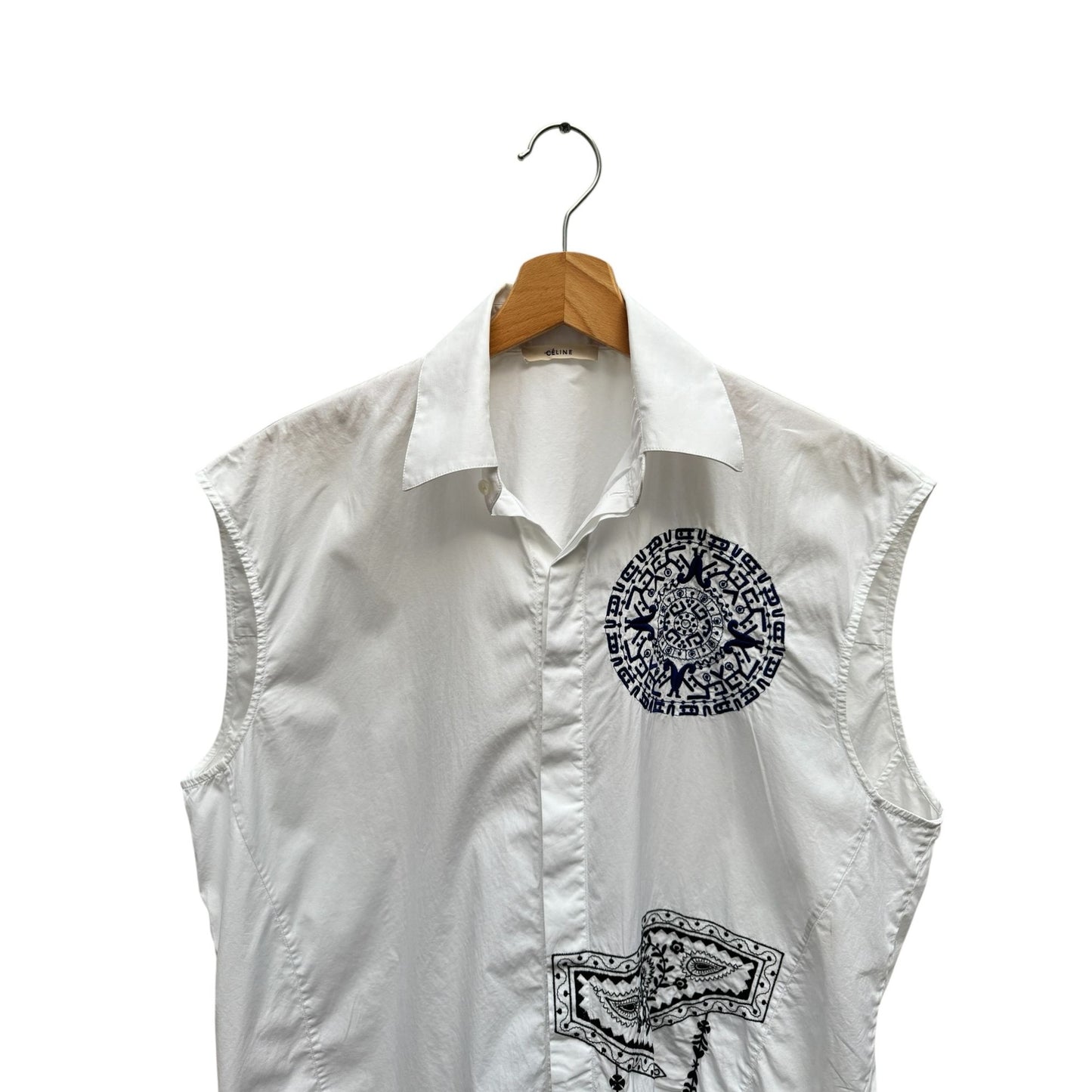 Phoebe Philo Spring 2017 Sleeveless Embroidered Shirt