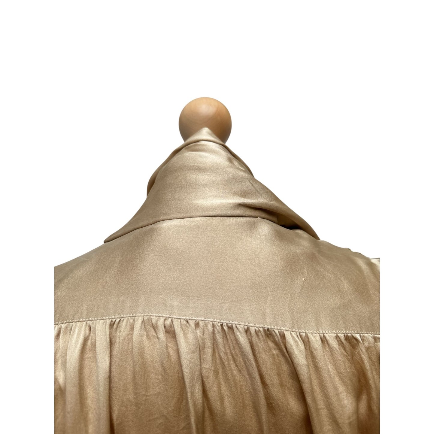 Vintage Champagne Silk Blouse with Built‑In Scarf