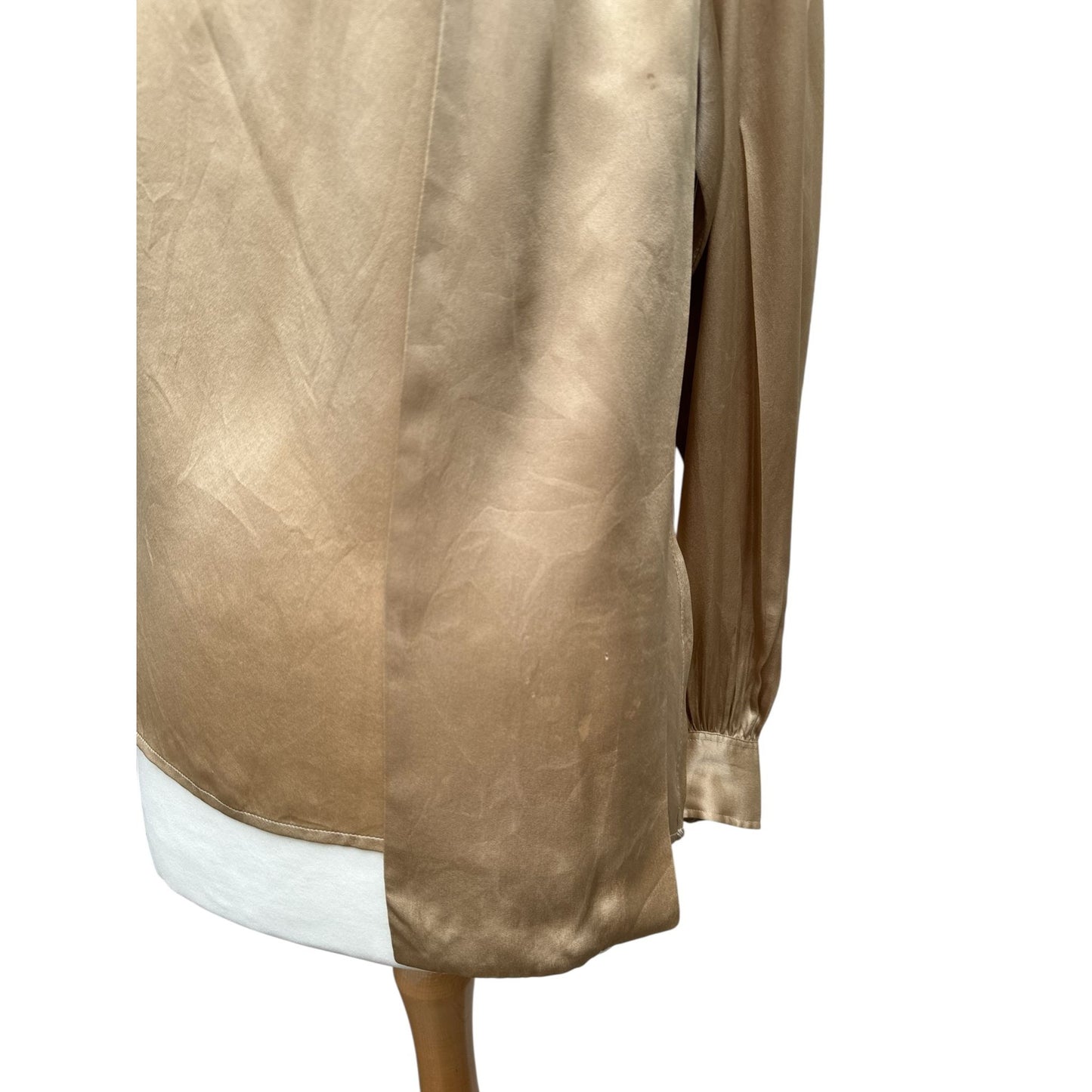 Vintage Champagne Silk Blouse with Built‑In Scarf