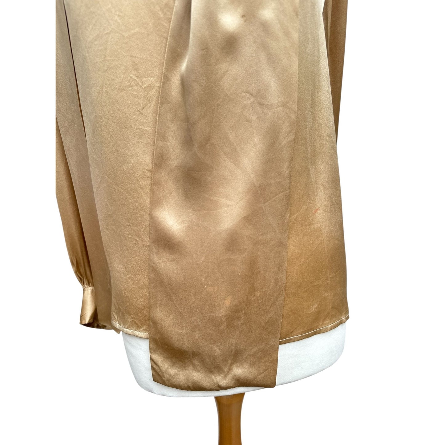 Vintage Champagne Silk Blouse with Built‑In Scarf