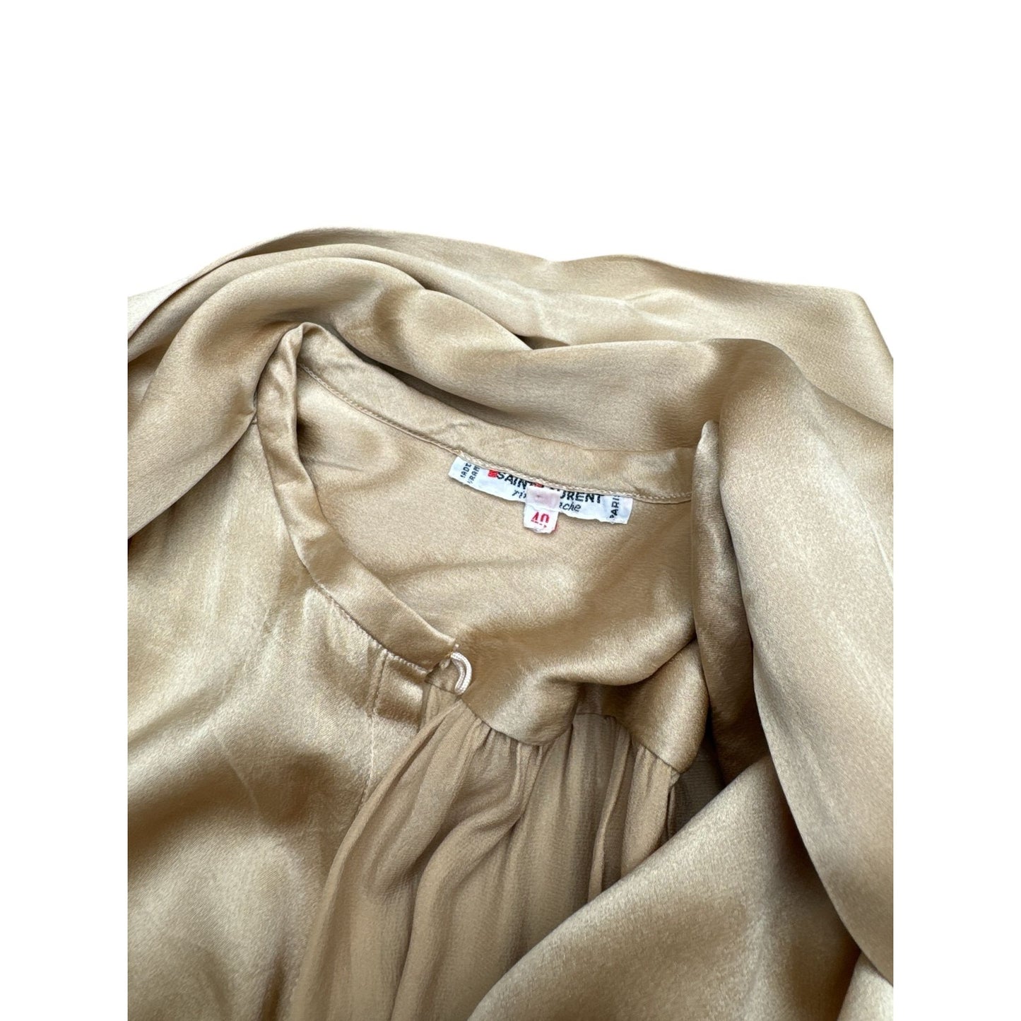 Vintage Champagne Silk Blouse with Built‑In Scarf