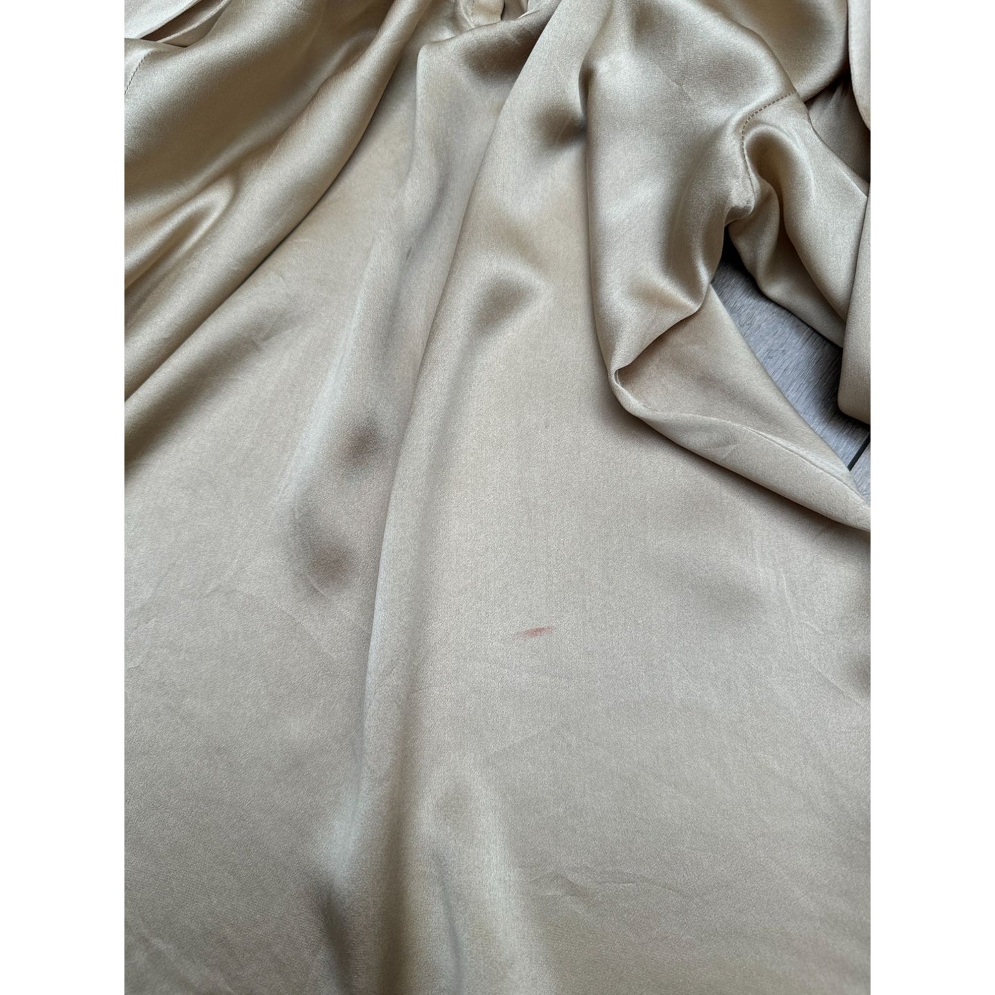 Vintage Champagne Silk Blouse with Built‑In Scarf
