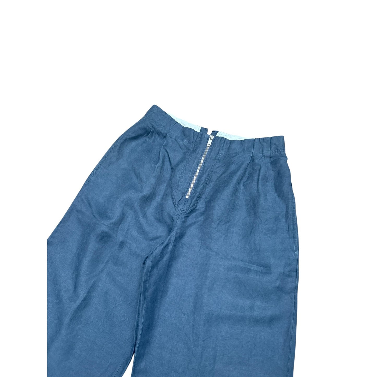 Navy Linen Wide-Leg Pants