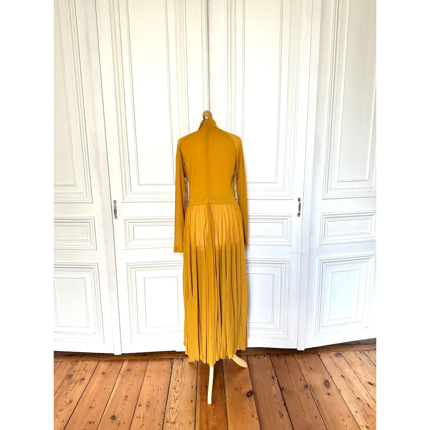 Phoebe Philo Yellow High-Neck Pleated Maxi Dress