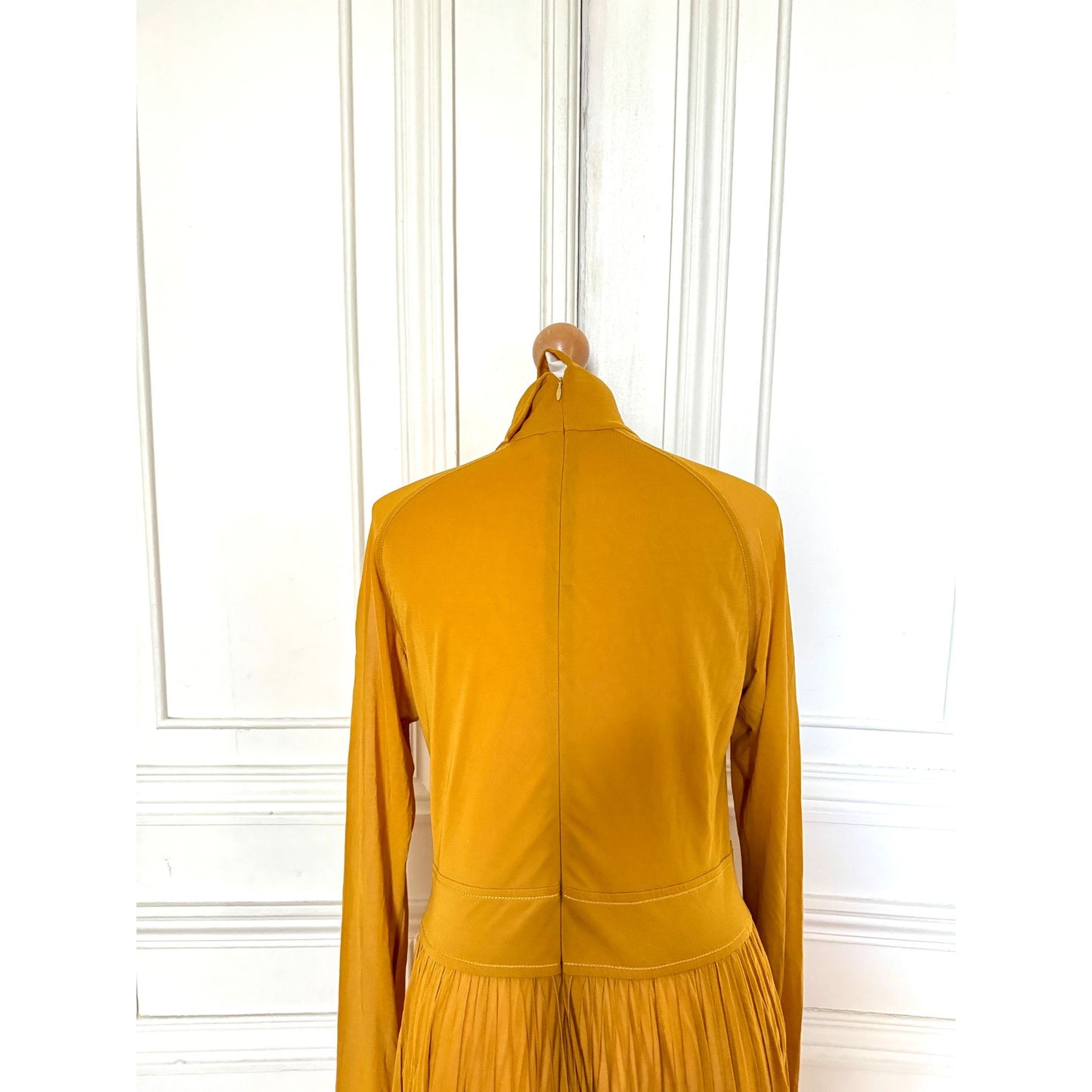 Phoebe Philo Yellow High-Neck Pleated Maxi Dress