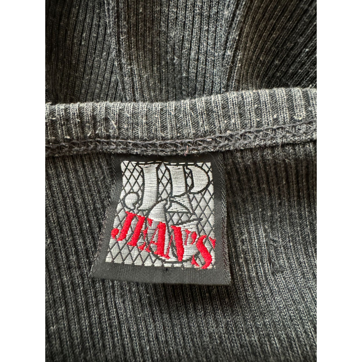 Charcoal Grey Ribbed Knit Graphic Long-Sleeve Top
