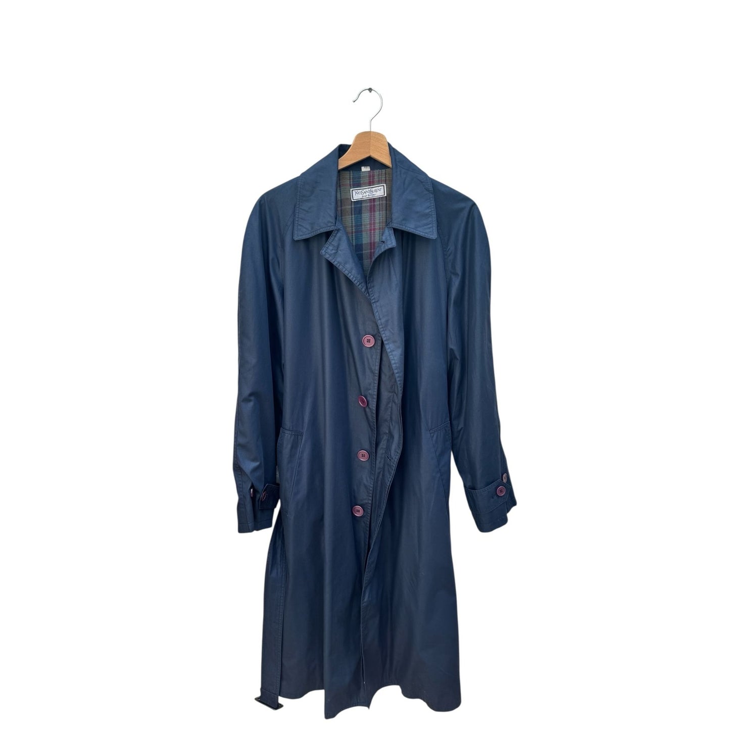 Navy Cotton Blend Belted Trench Coat