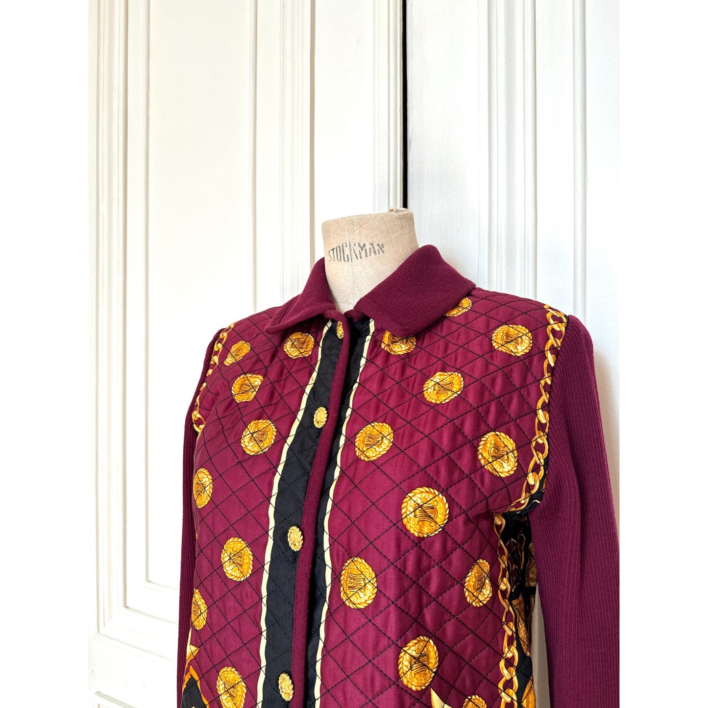 Vintage Burgundy Wool-Silk Baroque Print Jacket