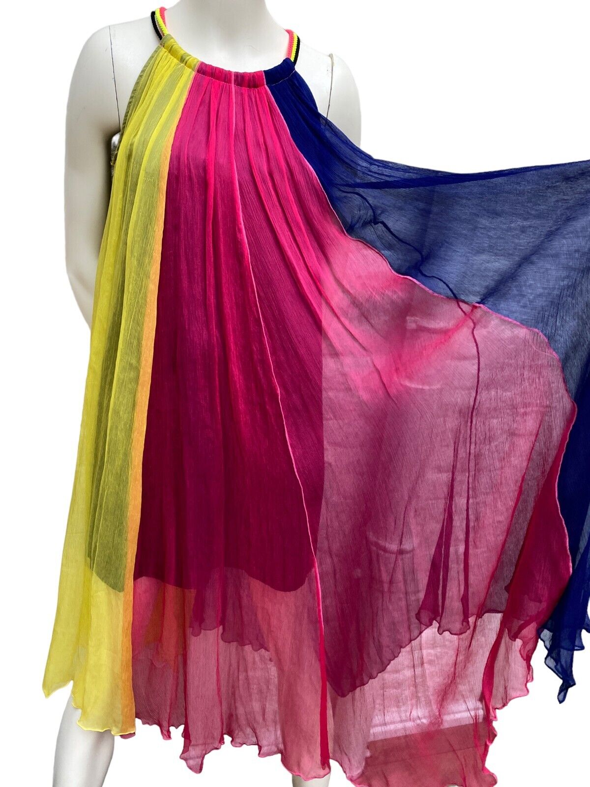 Smooth Silk Sleeveless Colorful Maxi Dress Primary colors S