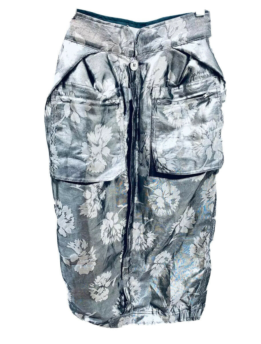 1595$ Maison Margiela SS 2016 Gorgeous Silver Cargo Floral Skirt