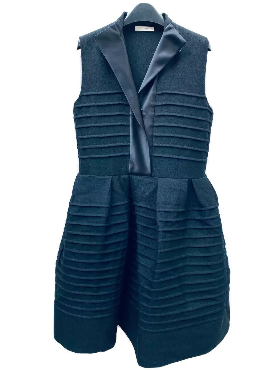 Celine Phoebe Philo 2014 Iconic Black Wool Cocktail Dress Size S