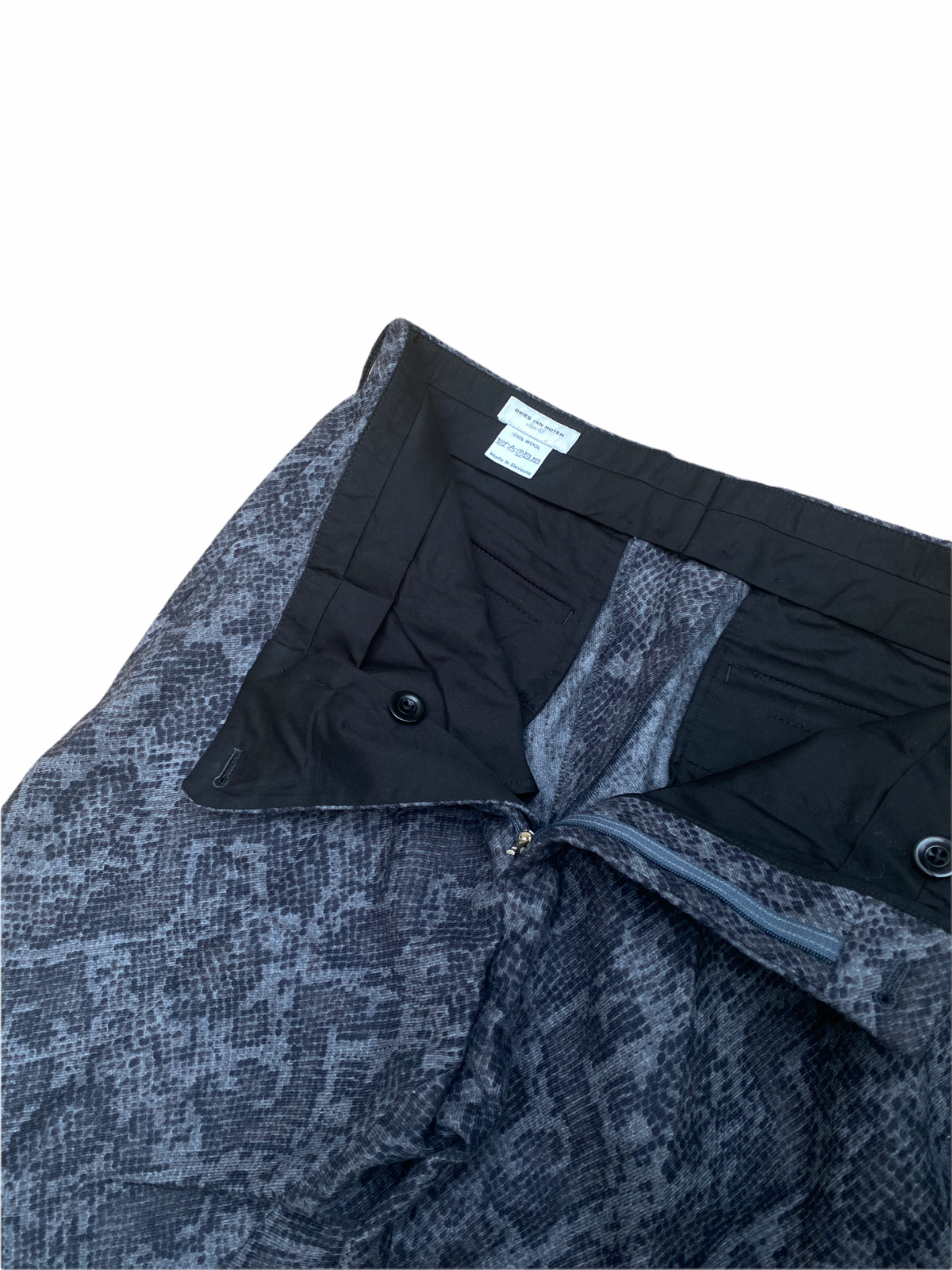 Grey Snakeskin print Wool Trousers Size US 32