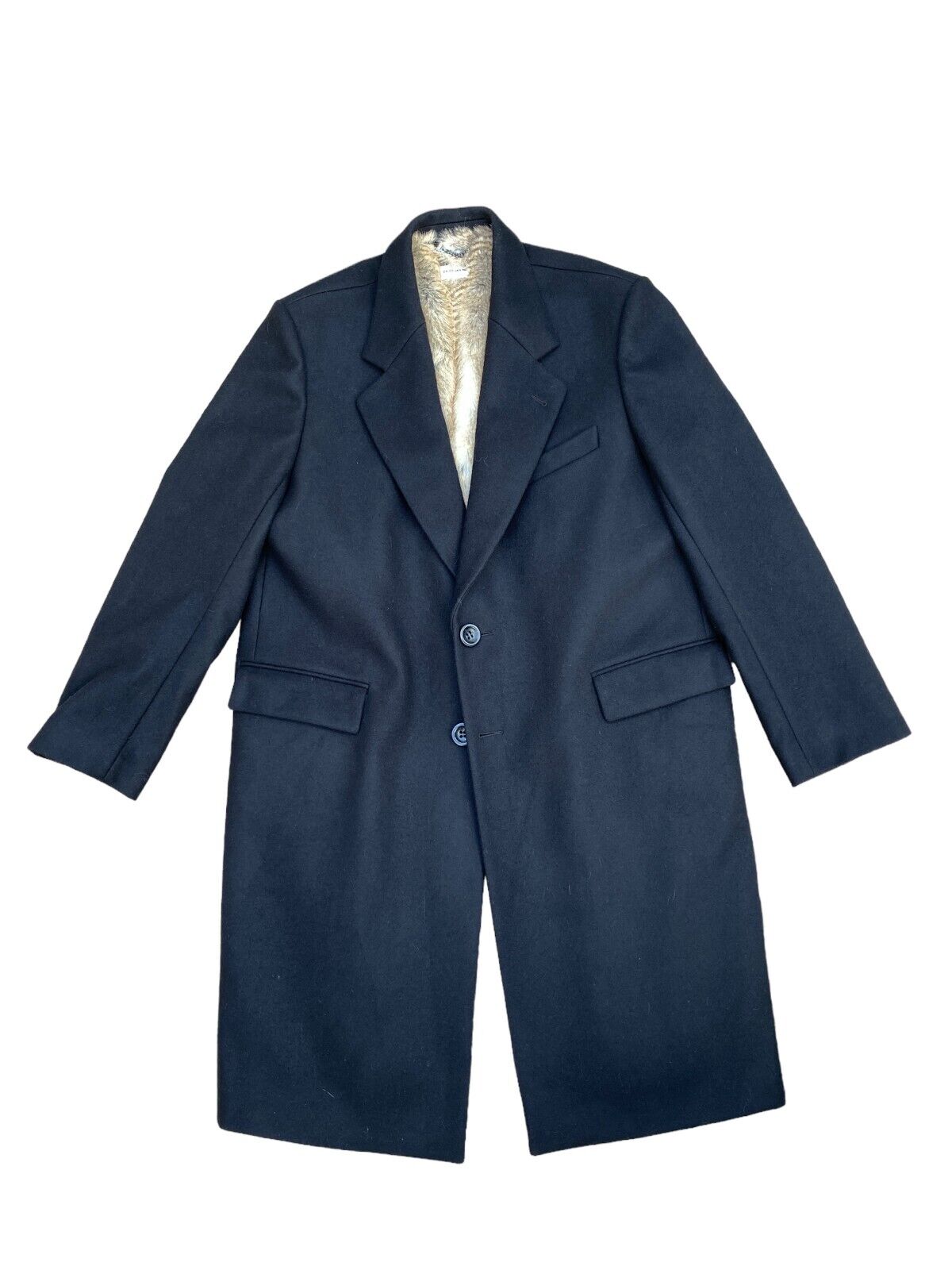 FW 2020 Black Overcoat with faux fur lining Chesterfield Cut