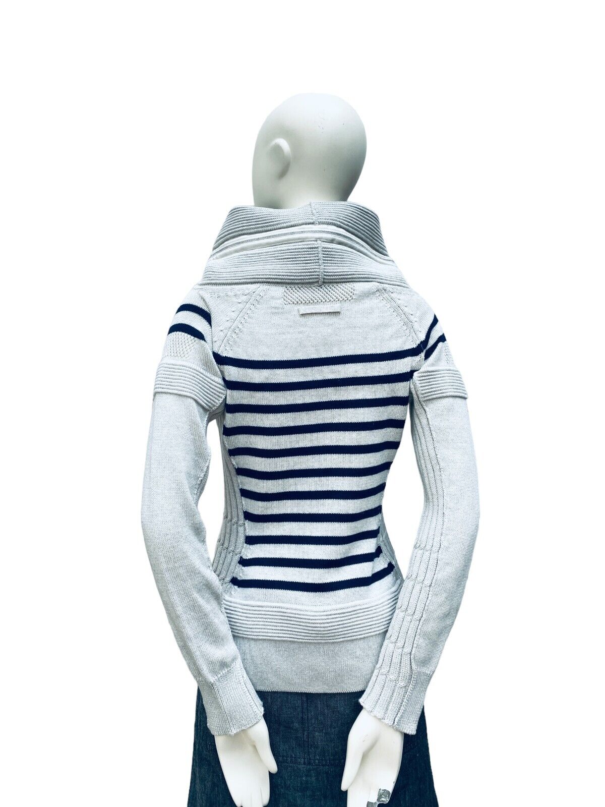 Striped Funnel Astronaut Neck Sweater Size S Mesh