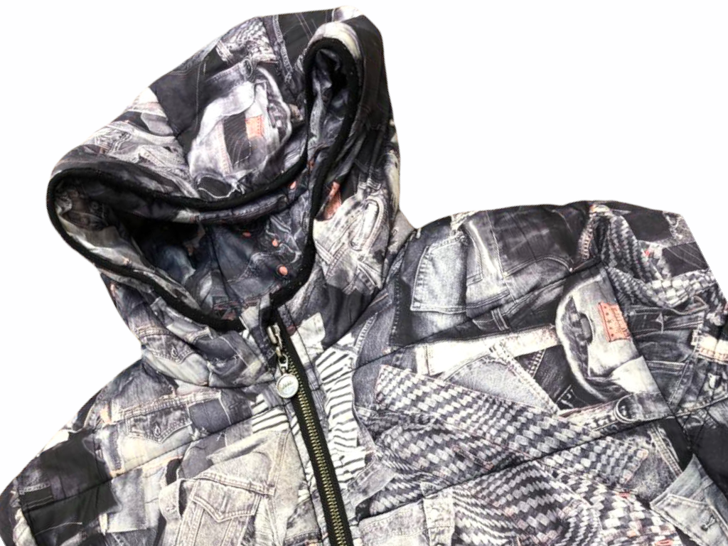 Trompe l’oeil denim Puffer jacket Fits S