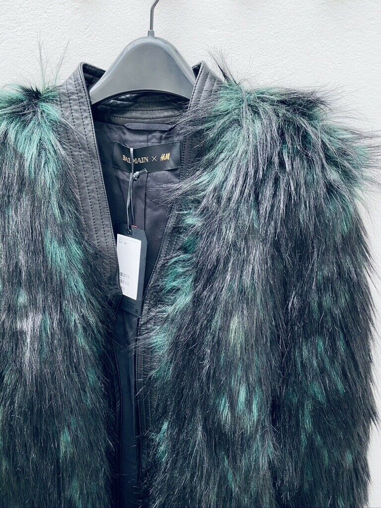 Balmain X H&M Faux Fur Emeraud Jacket Size XS