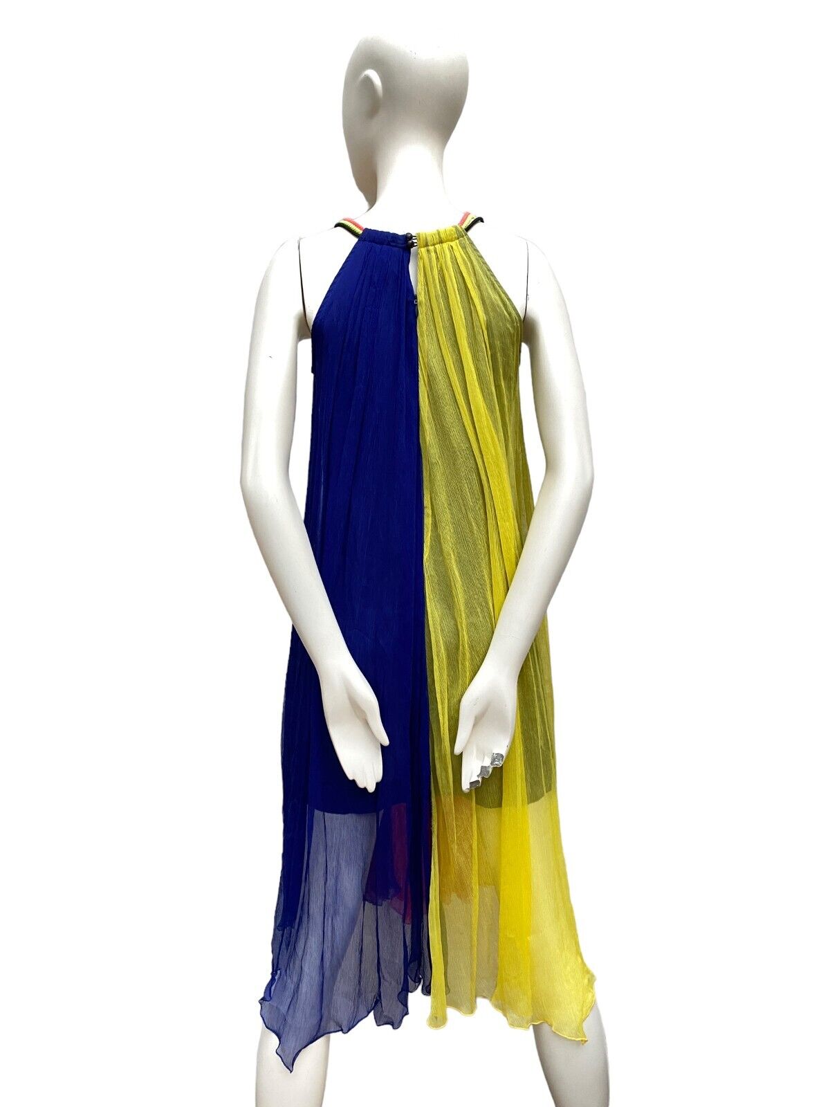 Smooth Silk Sleeveless Colorful Maxi Dress Primary colors S
