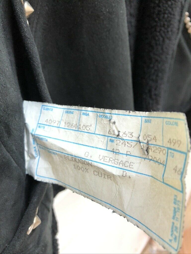 Versace Vintage Black Shearling Jacket Spikes Size L