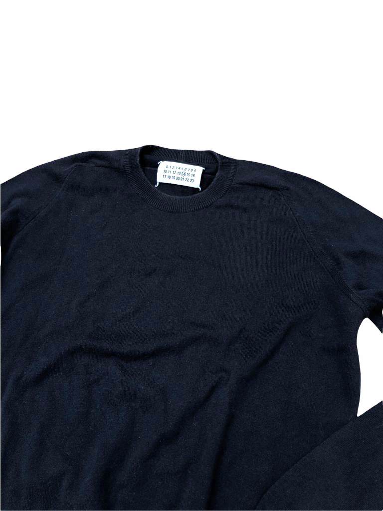 Navy sweater with suede elbows